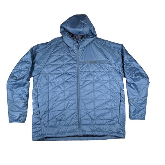 Adidas Terrex Jacket Hooded Mens 2XL Blue Puffer Quilted Insulated Lightweight - Picture 3 of 11